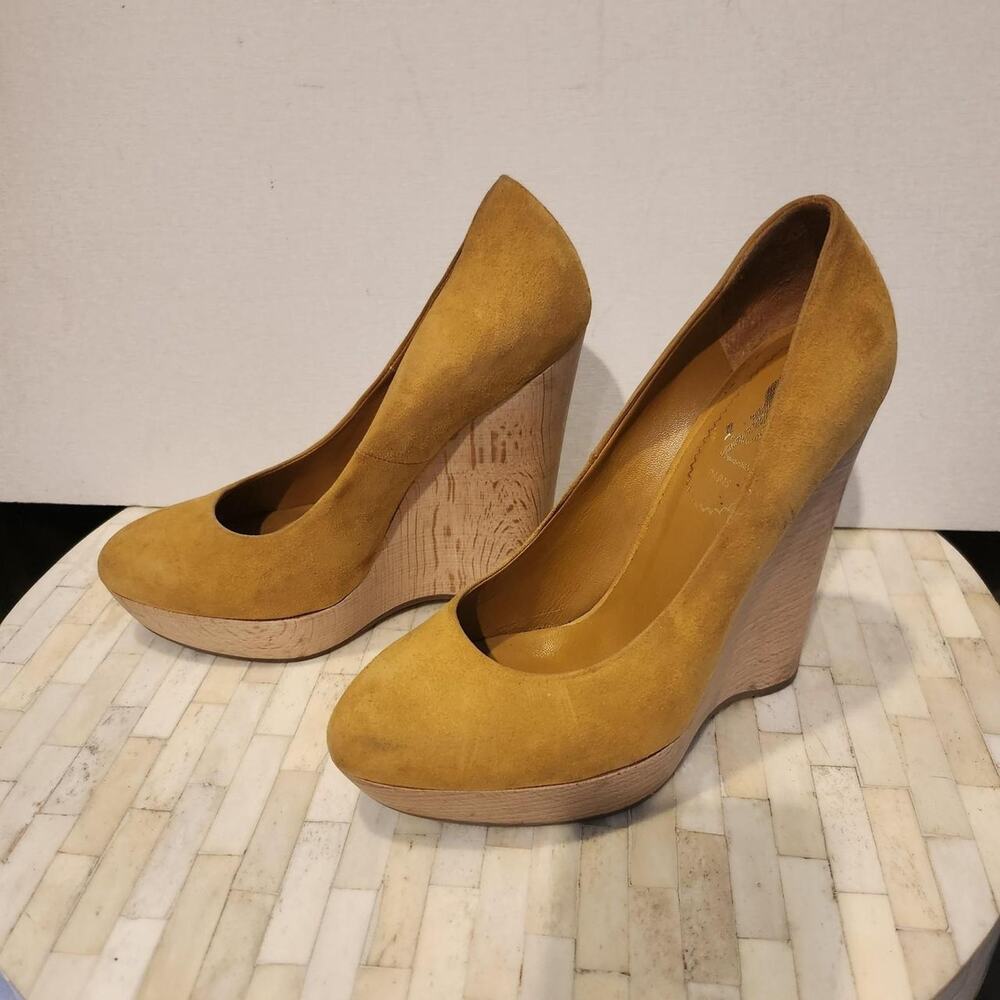 YSL TRIBUTE SUEDE YELLOW MUSTARD WEDGE